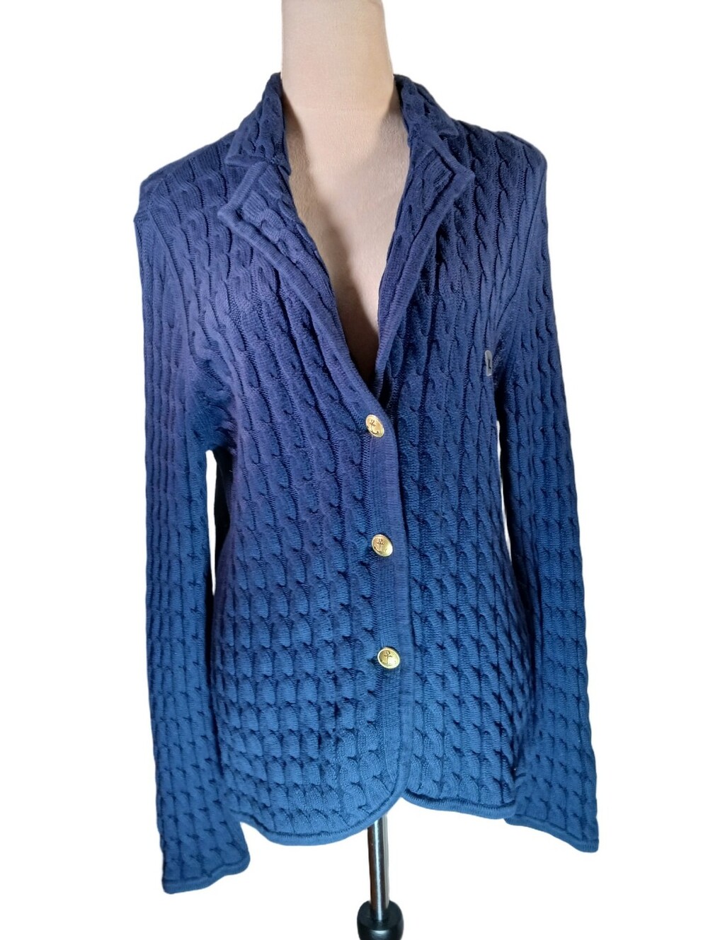 NWT Nautica Navy Blue Cable-knit cardigan Gold Buttons sweater  SZ XL